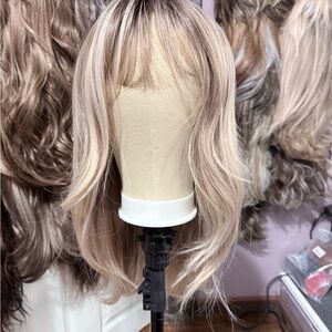 Blonde Layered Synthetic Wig with Bangs - Women's Hair